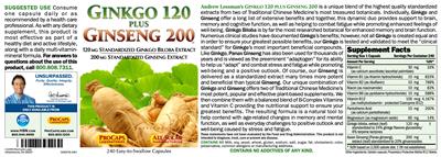 Photo of the ProCaps Laboratories Ginkgo 120 Plus Ginseng 200 label