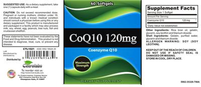 Photo of the Cetrolabs CoQ10 120 mg label