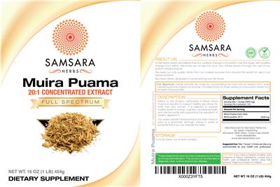 Photo of the Samsara Herbs Muira Puama label