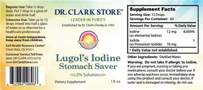 Photo of the Dr. Clark Store Lugol's Iodine Stomach Saver label