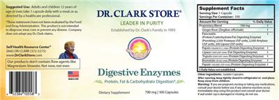Photo of the Dr. Clark Store Digestive Enzymes 700 mg label