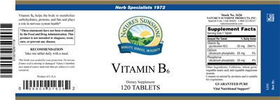 Photo of the Nature's Sunshine Vitamin B6 label