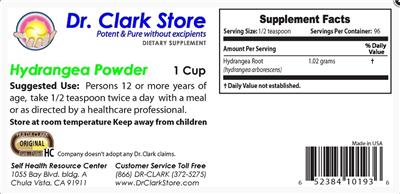 Photo of the Dr. Clark Store Hydrangea Powder label