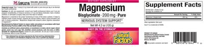 Photo of the Natural Factors Magnesium Bisglycinate 200 mg label