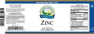 Photo of the Nature's Sunshine Zinc label