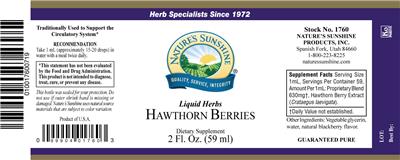 Photo of the Nature's Sunshine Liquid Herbs Hawthorn Berries label
