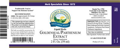 Photo of the Nature's Sunshine Liquid Herbs Goldenseal/Parthenium Extract label