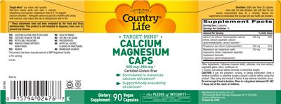 Photo of the Country Life Target-Mins Calcium Magnesium Caps label