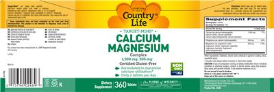 Photo of the Country Life Target-Mins Calcium Magnesium Complex label
