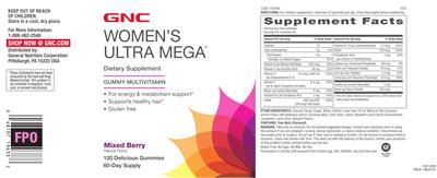 Photo of the GNC Women's Ultra Mega Gummy Multivitamin Mixed Berry label
