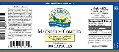 Photo of the Nature's Sunshine Magnesium Complex label