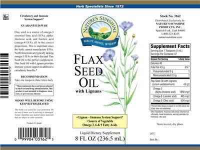 Photo of the Nature's Sunshine Flax Seed Oil with Lignans label