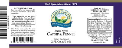 Photo of the Nature's Sunshine Liquid Herbs Catnip & Fennel label