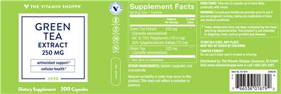 Photo of the The Vitamin Shoppe Green Tea Extract 250 mg label