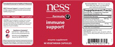 Photo of the NESS Nutritional Enzyme Support System Formula 17 Immune Support label