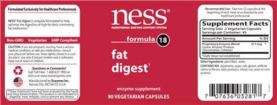 Photo of the NESS Nutritional Enzyme Support System Formula 18 Fat Digest label