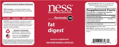 Photo of the NESS Nutritional Enzyme Support System Formula 18 Fat Digest label