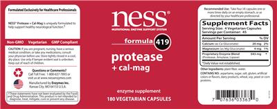 Photo of the NESS Nutritional Enzyme Support System Formula 419 Protease + Cal-Mag label
