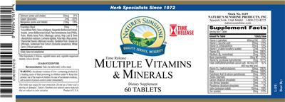 Photo of the Nature's Sunshine Time Release Multiple Vitamins & Minerals label