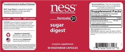 Photo of the NESS Nutritional Enzyme Support System Formula 21 Sugar Digest label