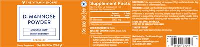Photo of the The Vitamin Shoppe D-Mannose Powder label