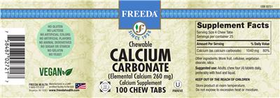 Photo of the Freeda Chewable Calcium Carbonate 260 mg label