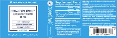 Photo of the The Vitamin Shoppe Comfort Iron 25 mg label