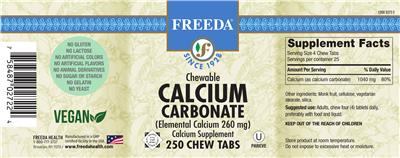 Photo of the Freeda Chewable Calcium Carbonate 260 mg label