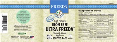 Photo of the Freeda High Potency Iron Free Ultra Freeda label