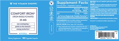 Photo of the The Vitamin Shoppe Comfort Iron 25 mg label