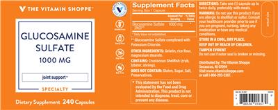 Photo of the The Vitamin Shoppe Glucosamine Sulfate 1000 mg label