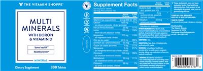 Photo of the The Vitamin Shoppe Multi Minerals with Boron & Vitamin D label