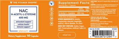 Photo of the The Vitamin Shoppe NAC 600 mg label