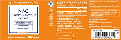 Photo of the The Vitamin Shoppe NAC 600 mg label