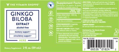 Photo of the The Vitamin Shoppe Ginkgo Biloba Extract label
