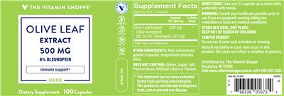Photo of the The Vitamin Shoppe Olive Leaf Extract 500 mg label