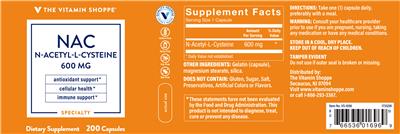 Photo of the The Vitamin Shoppe NAC 600 mg label