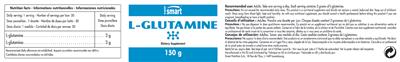 Photo of the SuperSmart L-Glutamine 150 mg label