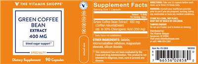 Photo of the The Vitamin Shoppe Green Coffee Bean Extract 400 mg label