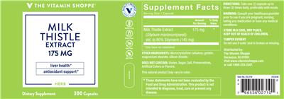 Photo of the The Vitamin Shoppe Milk Thistle Extract 175 mg label