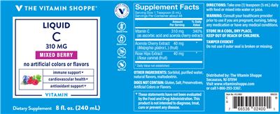 Photo of the The Vitamin Shoppe Liquid C 310 mg Mixed Berry label