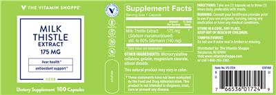 Photo of the The Vitamin Shoppe Milk Thistle Extract 175 mg label