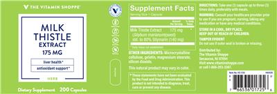 Photo of the The Vitamin Shoppe Milk Thistle Extract 175 mg label