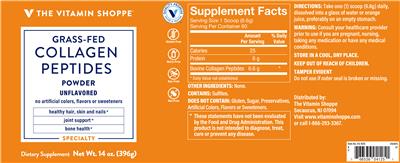 Photo of the The Vitamin Shoppe Collagen Peptides Powder Unflavored label