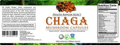 Photo of the Health Ranger Select Chaga Mushroom Capsules label