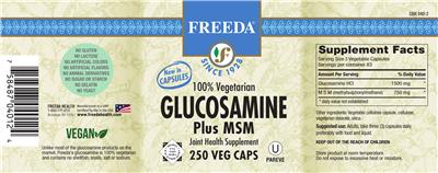 Photo of the Freeda Glucosamine Plus MSM label