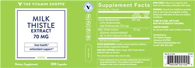 Photo of the The Vitamin Shoppe Milk Thistle Extract 70 mg label