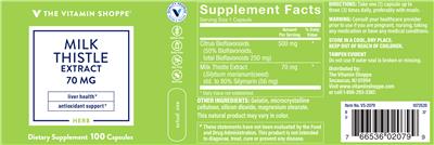 Photo of the The Vitamin Shoppe Milk Thistle Extract 70 mg label
