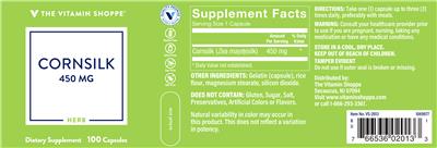 Photo of the The Vitamin Shoppe Cornsilk 450 mg label
