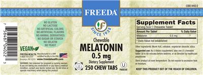 Photo of the Freeda Chewable Melatonin 0.5 mg label